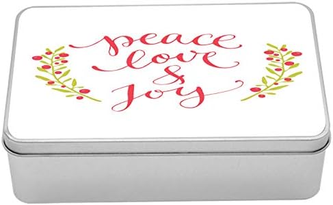 Ambesonne Söyleyerek Teneke Kutu, Barış Sevgi ve Sevinç Kaligrafik Noel Metin ile Kış Meyveleri Çelenk, Taşınabilir