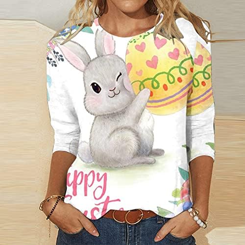 Kadın Paskalya Üstleri Moda Komik Tavşan T-Shirt Şık Rahat Tatil Tavşan Grafik Tunik Tee 3/4 Kollu Kazak Gömlek