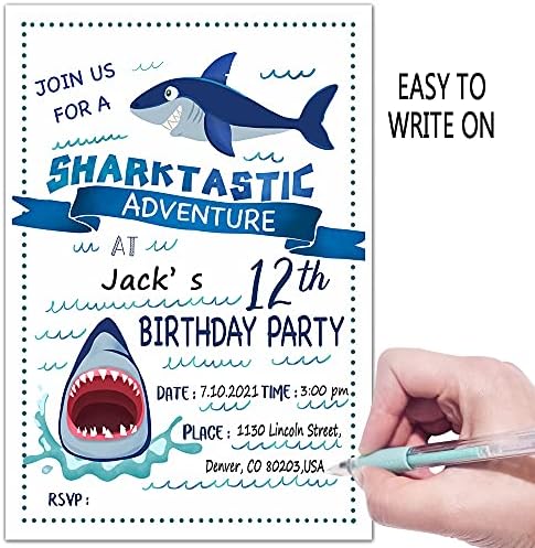 ukebobo Zarflı 12. Doğum Günü Partisi Davetiyeleri – Köpekbalığı Doğum Günü Partisi Davetiyeleri, Köpekbalığı Partisi
