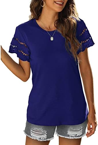 Comıgeewa Kadınlar 2023 Kısa Kollu Dantel Pamuk Ekip Boyun Brunch Temel Bluz T Shirt Yaz Sonbahar Bluz Kızlar için