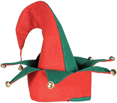 Beistle 20736 Çanlı Keçe Elf Şapkası, Bir Beden En Çok Uyan, (Kırmızı / Yeşil)