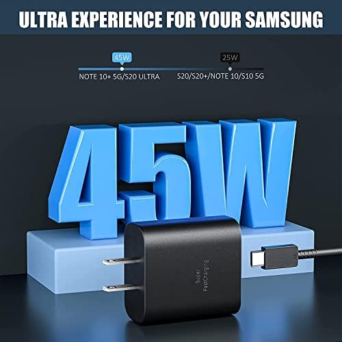 S23 Ultra Şarj Cihazı, 45W USB-C Samsung Süper Hızlı Şarj Tipi C Duvar Şarj Bloğu ve 10 Ft C Şarj Kablosu Samsung