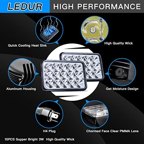 LEDUR 4x6 LED Farlar Dot Onaylı Hi / Lo Mühürlü Kiriş Değiştirme H4651 H4652 H4656 H4666 H6545 Peterbilt Kenworth