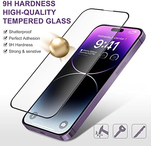 Hurgoer,iPhone 14 pro Ekran Koruyucuları 6.1 inç, 9H sert Temperli Cam ile uyumludur.3'lü Ekran Koruyucu ve 3'lü Kamera