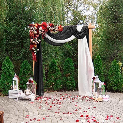 10ft x 10ft Siyah Zemin Perdeleri, Kırışıksız Şeffaf Şifon Kumaş Zemin Perdeler Düğün Kemer Parti Töreni Sahne Dekorasyon