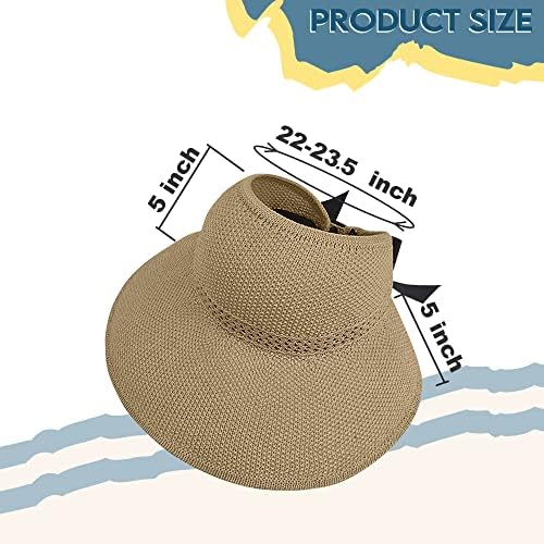 Hasır Güneşlik Kadınlar için, Geniş Ağızlı UPF 50 + Koruma plaj şapkası, Ayarlanabilir, Roll Up Katlanabilir At Kuyruğu