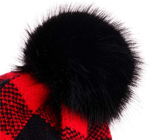 CRUOXIBB Kış Yumuşak Streç Buffalo Ekose Manşet Bere Şapka Kalın Tıknaz Sıcak Örgü Kafatası Kayak Kap