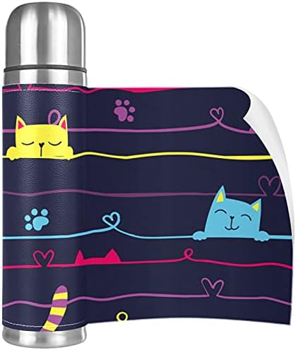 Paslanmaz Çelik Vakum Yalıtımlı Kupa, sevimli Kediler Tel Üzerinde Baskı Termos Su Şişesi Sıcak ve Soğuk İçecekler