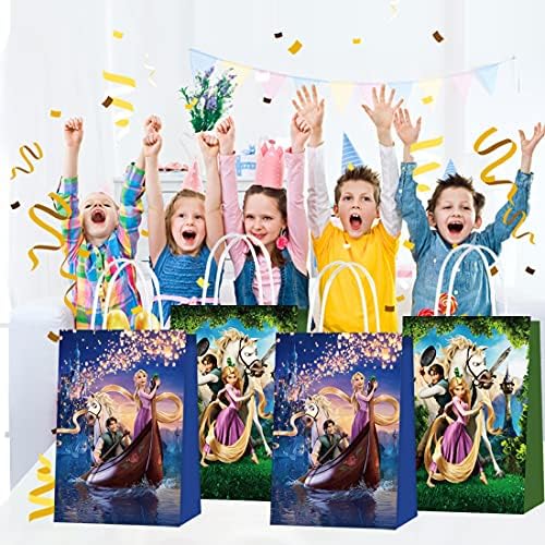 ANYMONYPF 16 Paket Prenses Kağıt Torba Rapunzel Tema Parti hediye çantası doğum günü hediyesi Aperatif Şeker Çantası