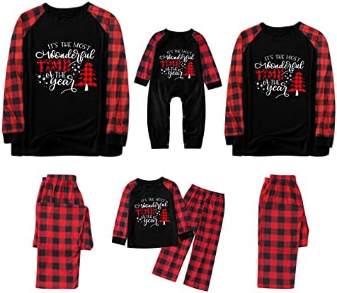 Eşleşen Noel Kıyafetleri 4 kişilik Aile için, Sevimli Ekose Desenli Tatil Pijama Setleri, Yumuşak Rahat Pijama Seti