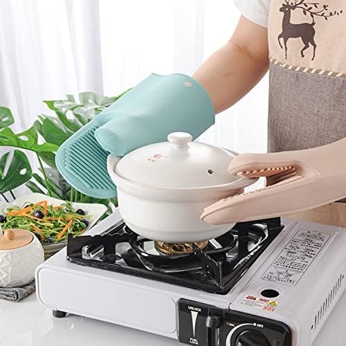 Qvkarw 2 ADET silikon eldiven fırın ısı yalıtımlı parmak eldiven pişirme pişirme mikrodalga kaymaz Pot tutucu eldiven