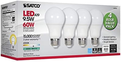 Satco S29558 9.5 Watt LED A19 Ampuller Değer Paketi 60 Watt Eşdeğer 4000K Soğuk Beyaz 4 Paket