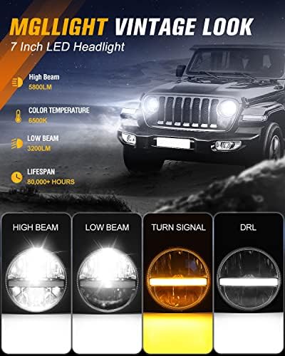 MGLLIGHT 7 İnç LED Far Yuvarlak NOKTA Onaylı Klasik LED farlar ile Uyumlu Jeep JK TJ LJ CJ H6024 Dönüş Sinyali Amber
