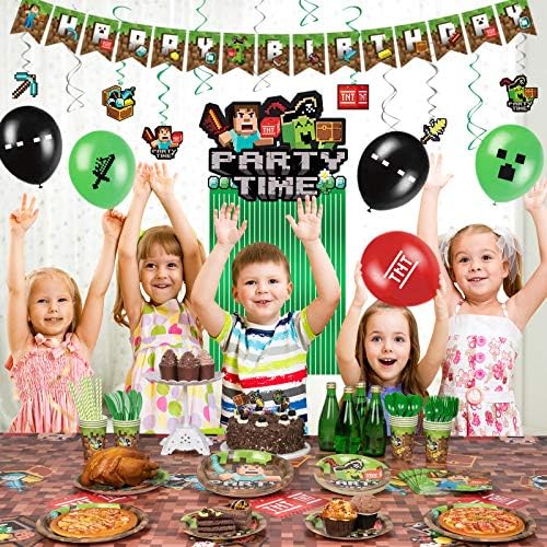 DECORLİFE Piksel Oyunu Doğum Günü Partisi Süslemeleri, Boys için 112 ADET Doğum Günü Süslemeleri, kek Toppers ve Sarmalayıcılar,