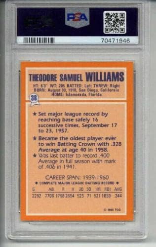 1985 Topps Woolworth 38 Ted Williams Kartı Boston Red Sox Psa 10 Düşük Pop Nadir-Slabbed Beyzbol Kartları