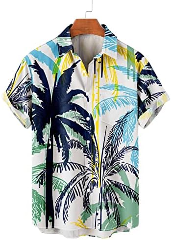 HDDK Erkek Casual Düğme Aşağı Gömlek Yaz Plaj Tropikal Ağaç Baskı havai gömleği Düzenli Fit Tatil Aloha Tops
