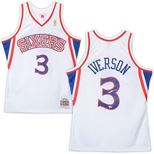 Allen Iverson Philadelphia 76ers İmzalı Mitchell & Ness 96-07 Beyaz Swingman Forması - İmzalı NBA Formaları