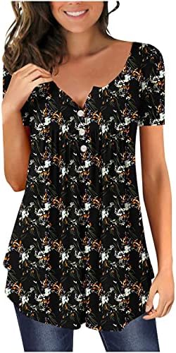 Çiçek Grafik Bluz Tshirt Bayanlar için Yaz Sonbahar Kısa Kollu Pamuklu V Boyun Gevşek Fit Rahat Fit Casual Tshirt