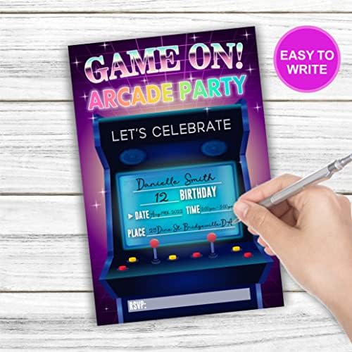 Arcade Temalı Doğum Günü Davetiyeleri, Oyun Başlıyor ! Retro Oyun Sevgilisi Doğum Günü Partisi Davetiyeleri Çocuklar