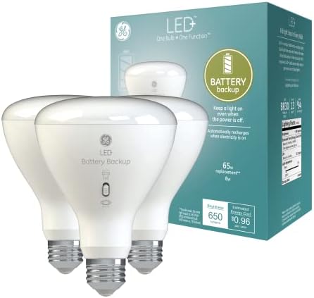 GE Aydınlatma LED + Pil Yedekleme LED Ampuller, Elektrik Kesintileri için Acil Durum Ampulü + El Feneri, BR30 Kapalı