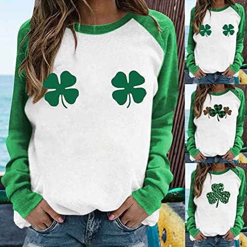 İrlandalı Shamrock Tişörtü Bayan Şanslı Yonca St Patrick Günü Kazak Tops Casual Uzun Kollu Gevşek Fit Gömlek Bluzlar