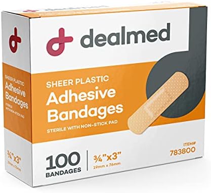 Dealmed Şeffaf Plastik Esnek yapışkan Bandajlar-100 Adet (1 Paket) Yapışmaz Pedli Bandajlar, Lateks İçermez, İlk yardım