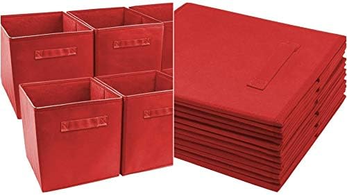 7491 - Kırmızı-Raflar için 6 Katlanabilir Küp Sepet Kutusu Bez Sepetler, Küp Organizatörler-MN43
