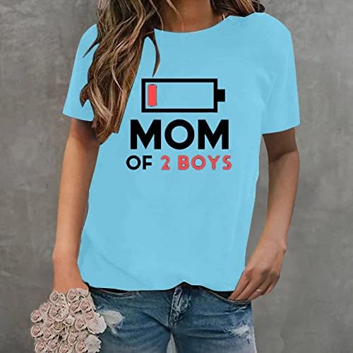 Bayan Komik Mektup Anne 2 Erkek Baskı Yuvarlak Boyun Kısa Kollu Üst Tshirt Koşu Tee Gömlek Kadın