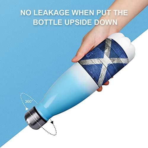 İskoçya Bayrağı Eski Ahşap 17oz Spor Su Şişesi Paslanmaz Çelik Vakum Yalıtımlı Kola Şekli Yeniden Kullanılabilir Spor