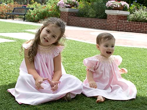 El Önlüklü Kızlar Pembe Piskopos Elbise Sarı El Önlüklü ve İşlemeli Güller Paskalya İlkbahar Yaz Sonbahar ve Kış