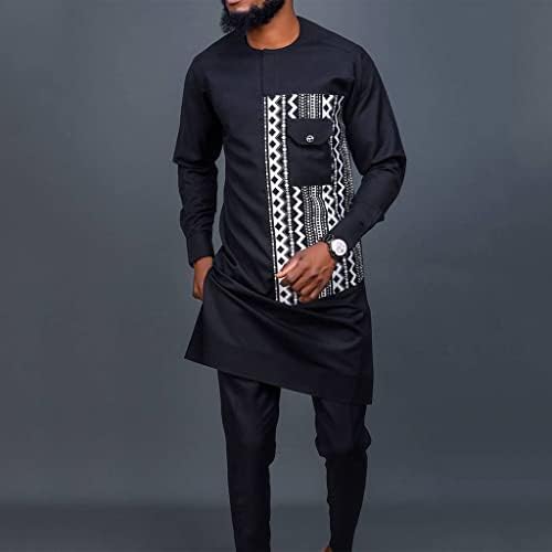 Afrika Erkekler rahat Giyim Dashiki Kıyafetler Uzun Kollu Gömlek Üst Pantolon Eşofman Moda Patchwork Bluz Takım Elbise