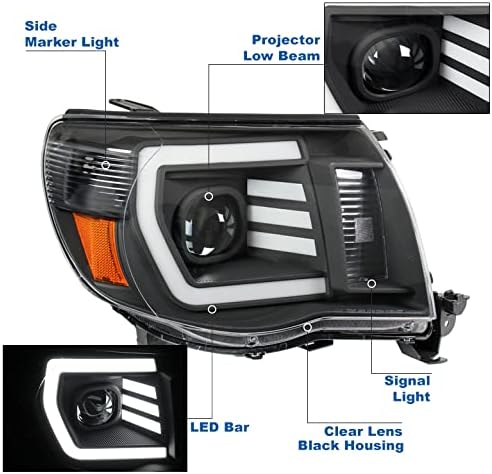 ZMAUTOPARTS LED Tüp Projektör Farlar Siyah w / 6 Mavi DRL ile Uyumlu 2005-2011 Toyota Tacoma