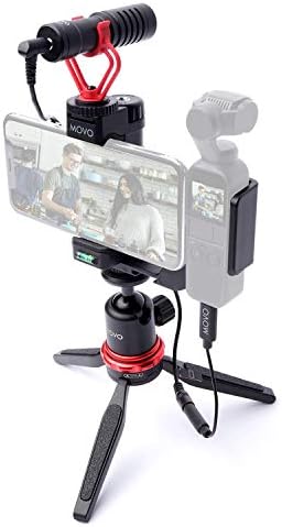 DJI OSMO Pocket 1, 2 ile Uyumlu Movo Vlog Kiti-VXR10 Harici Mikrofonlu Video Donanımı, Akıllı Telefon tripodu Yuvası