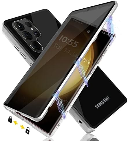 Samsung Galaxy S23 Ultra için Gizlilik Manyetik Kılıf, S23 Ultra için Anti Gözetleme Manyetik Çift Taraflı Temperli
