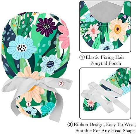 2 ADET Tavşan Çiçek Kabarık Kapaklar Düğme Pamuk Çalışma Şapka Ter Bandı Ayarlanabilir Elastik Kravat Geri Şapkalar