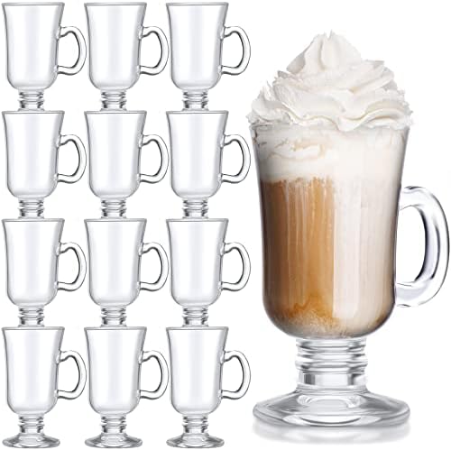 12 Adet İrlandalı Kahve Kupa Buzlu kahve bardağı Saplı 8.5 oz Şeffaf Cam Kupalar Cappuccino latte fincanı Dayanıklı