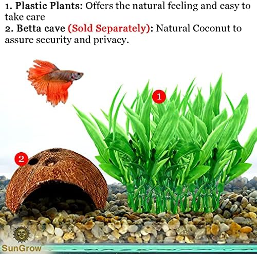 Su Hayvanları için SunGrow Yapay Akvaryum Bitkileri, Seramik Tabanlı Gerçekçi Yeşil Bitkiler, Balık Tankı Süslemeleri