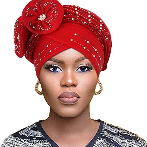 Woeoe Bere Kap Kafa Wrap Siyah Rhinestones başörtüsü Çiçek İnciler Bükülmüş Kafa Türban Kadınlar Kızlar için