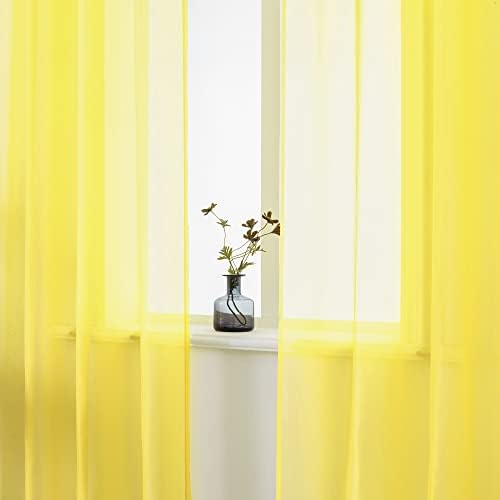DUALİFE Parlak Sarı Şeffaf Perdeler Mutfak için 45 inç Uzunluk 2 Panel Grommet Banyo için Yarı Şeffaf Kısa Perdeler
