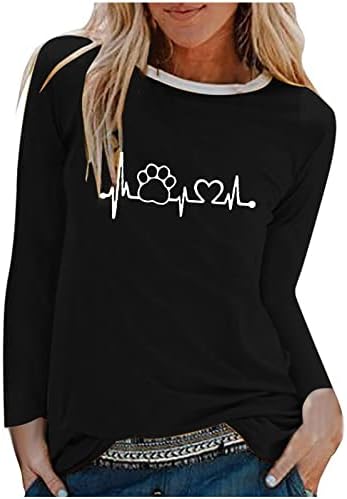 Yaz Sonbahar Kalp Grafik Bluz T Shirt Bayanlar Uzun Kollu 2023 Giyim Moda Pamuk Ekip Boyun Brunch Bluz 01
