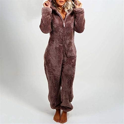 nıceone Kış Onesies Kadınlar ıçin Sıcak Sherpa Romper Bulanık Polar Pijama Tek Parça Fermuar Kapşonlu Tulum Pijama