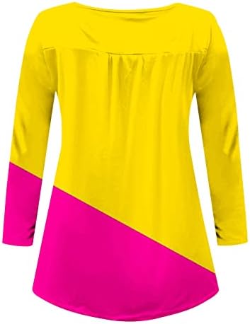 Kadınlar için şık Üstleri Colorblock Pilili V Yaka Tunik Üst Uzun Kollu Açık Düğme Gevşek Fit Bluz Flutty Tunik Gömlek
