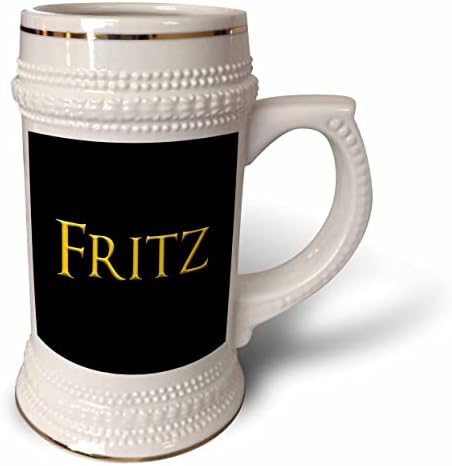 3dRose Fritz Amerika'da yaygın erkek bebek adı. Siyah muska üzerine sarı-22oz Stein Kupa (stn-362419-1)