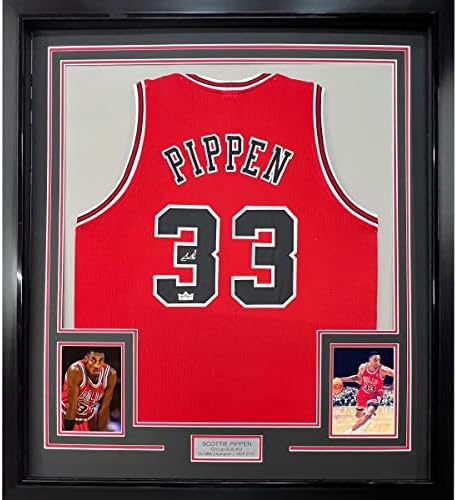 Çerçeveli Faks İmzalı Scottie Pippen 33x42 Chicago Kırmızı Yeniden Basım Lazer Otomatik Basketbol Forması