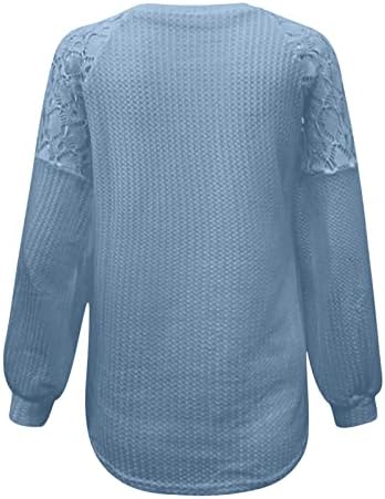 Kadın Uzun Kollu Üstleri Şık Rahat Dantel Tığ Hollow Out Tee Gömlek Sonbahar Temel Ekip Boyun Kazak Bluz