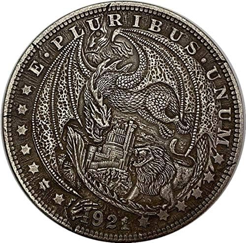 1921 Wandering Sikke Ejderha ve Aslan Mücadele Antika Bakır ve Gümüş hatıra parası Kopya Süsler Koleksiyonu Hediyeler
