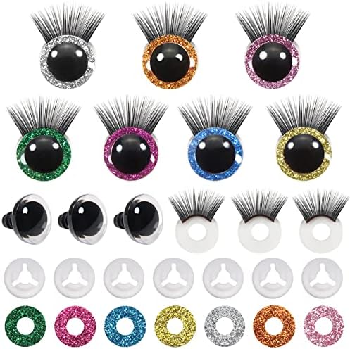 TOAOB 28 adet 18mm Emniyet Gözler Plastik Glitter Emniyet Gözler Kirpik ve Pullar ile Amigurumis için 7 Renkler Craft