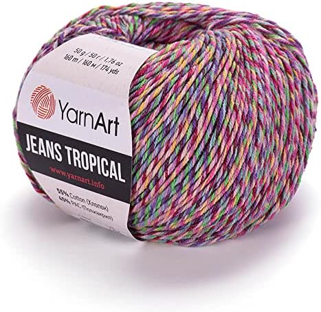 % 55 Pamuk %45 Pac YarnArt Jeans Tropikal Çok Renkli Spor İpliği 1 Çile/Top 50 gr 174 yds (622)