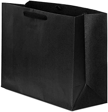 Prime Line Ambalaj Kulplu Siyah Hediye Çantaları-50'li Paket 16x6x12 Tasarımcı Alışveriş Çantaları Toplu, Butikler