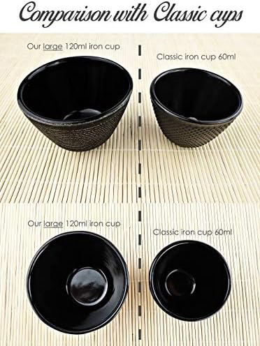 KİYOSHİ Lüks 4 adet Japon çay Bardağı Seti. Siyah ve Gümüş Dökme Demir Çay Bardağı Seti, 2 Çay Bardağı ve Tabağı.